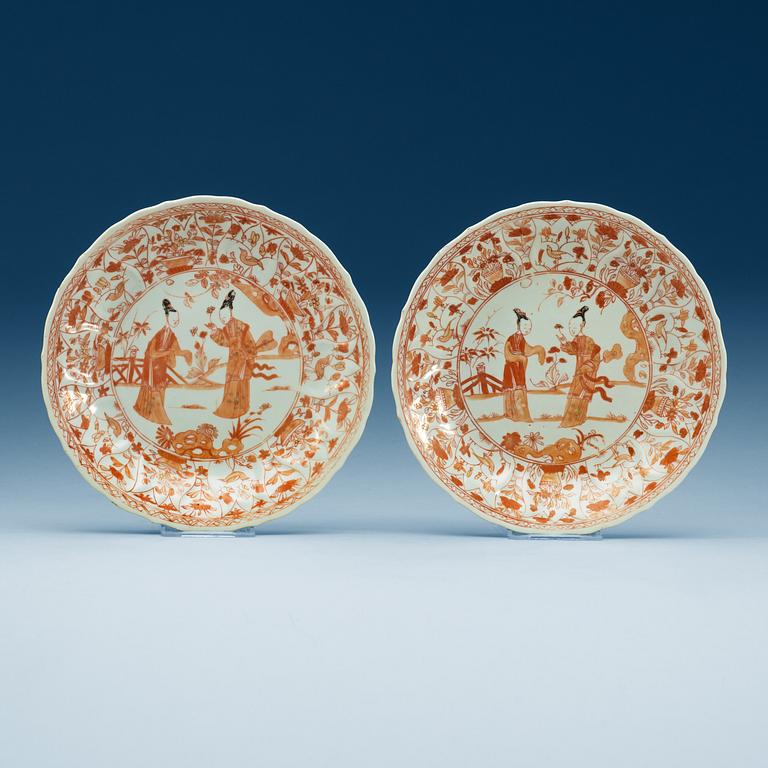 TALLRIKAR , ett par, kompaniporslin, Qing dynastin, Qianlong (1736-95).
