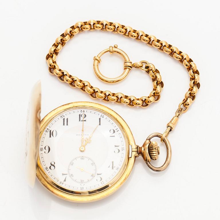 Zenith, taskukello, 55 mm, 14K kultaa, ankkurikäynti, kellonvitjat 14K kultaa.
