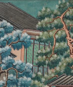 A painting by un unkown master of a tea shop, Qing dynasty, circa 1900.