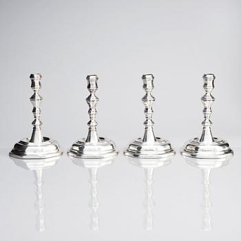 Four German early 18th century silver candlesticks, Stuttgart.