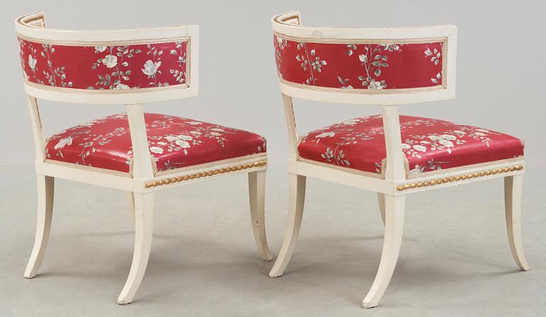 A pair of late Gustavian circa 1800 klismos armchairs.