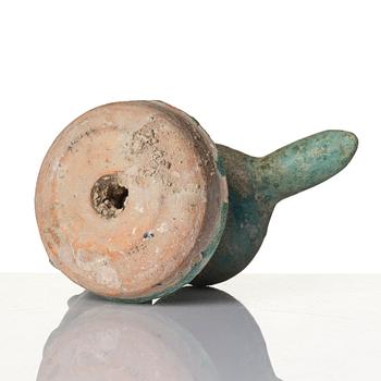 Oljelampa,  lergods med turkos glasyr, Sannolikt Keshan.