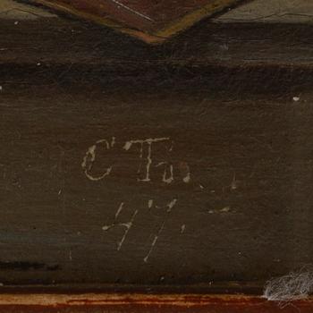 Christian Thørrestrup, signed with initials. Dated -47. Oil on canvas 16 x 18 cm.