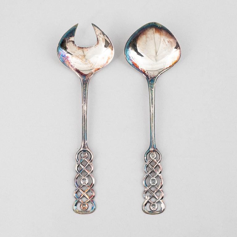 A pair of silver salad servers, David Andersen, Norway, mid-20th century.