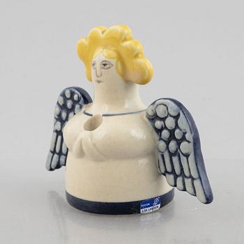 Lisa Larson, three stoneware candlesticks "Julius", "Juliana", "Angel" aswell as a bowl "Guldknopp",  Gustavsberg.