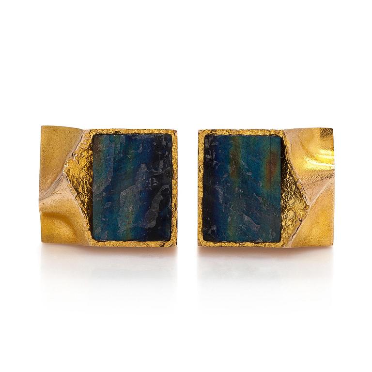 Björn Weckström, manschettknappar, "Antarktik", spektrolit, 14K guld.