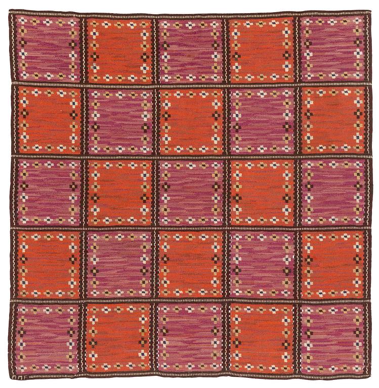 Märta Måås-Fjetterström, a tapestry, flat weave, c 140 x 140 cm, signed MMF.