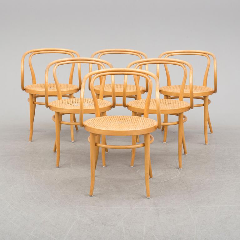 Six mid 20th century Thonet-marked bent wood armchairs.