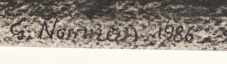Gunnar Norrman, charcoal drawing signed and dated 1986.