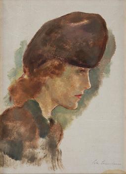 598. Lotte Laserstein, Dam med brun hatt i profil.
