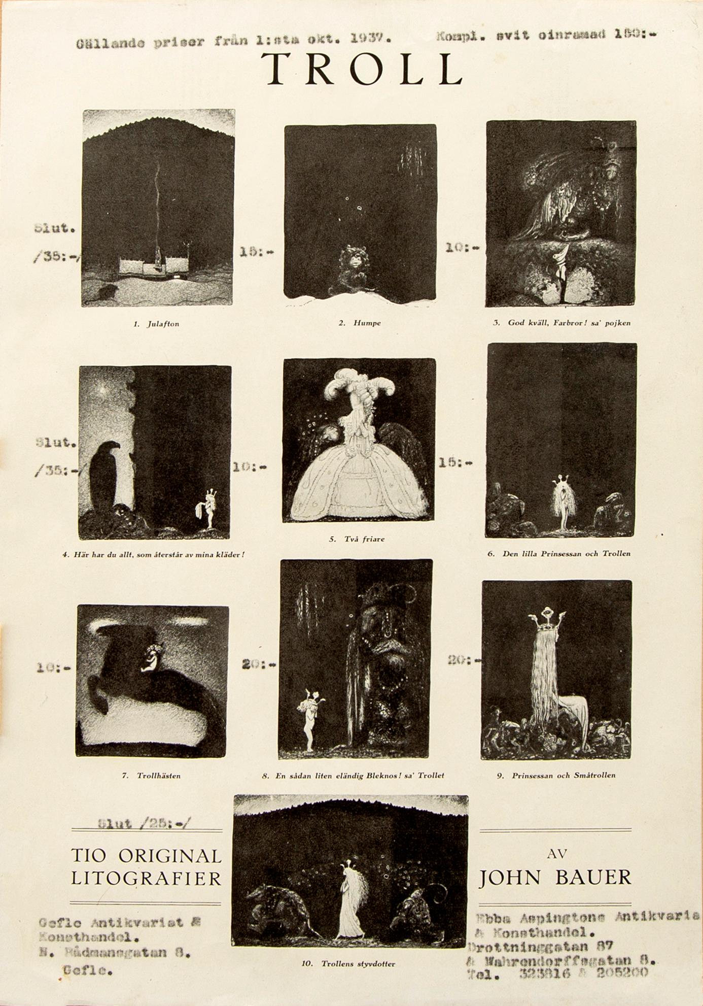 John Bauer, "Troll" tio litografier i mapp.