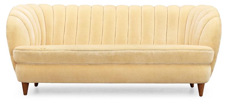 A Swedish off-white velvet plush three-seated sofa, 1930-40's.