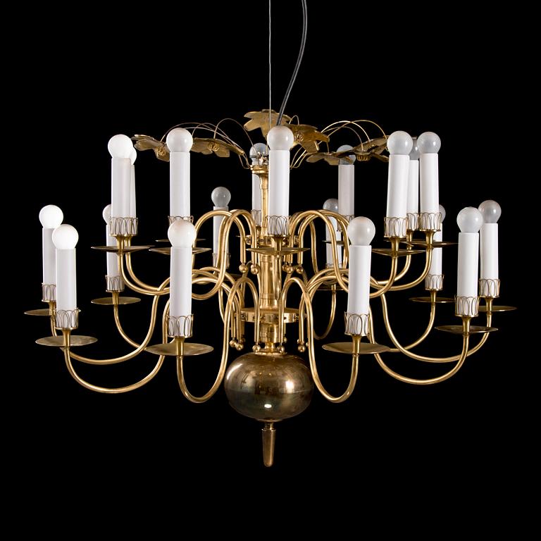 A TWENTY-LIGHT CHANDELIER. Manufactured for the old church in Lahti. Taito Oy. 1940s/50s.