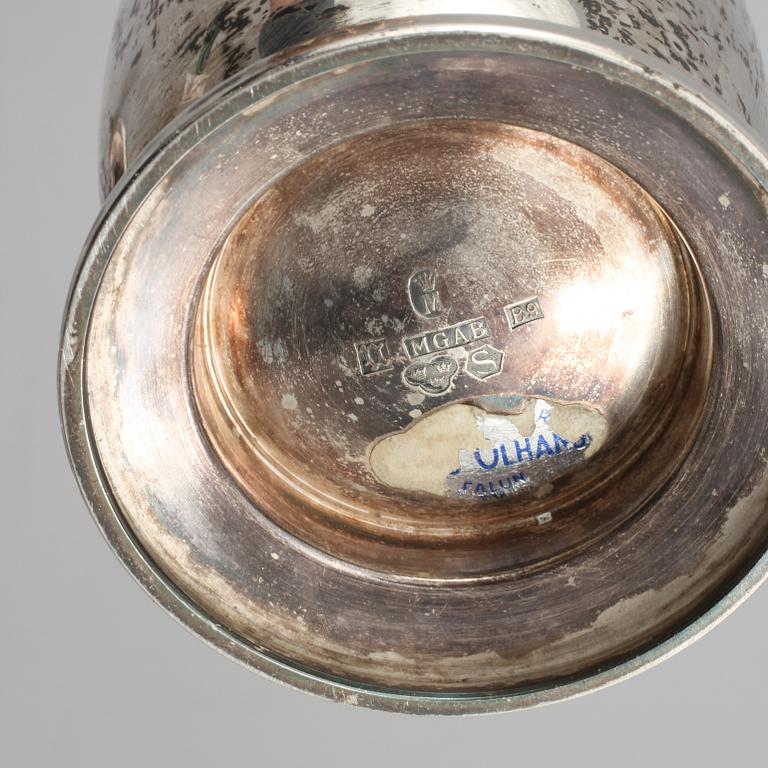 VAS samt LJUSSTAKAR, 3 st, silver, 1900-tal.