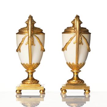 A pair of George III ormolu-mounted and white marble brûle-parfums by Matthew Boulton,  1770s.