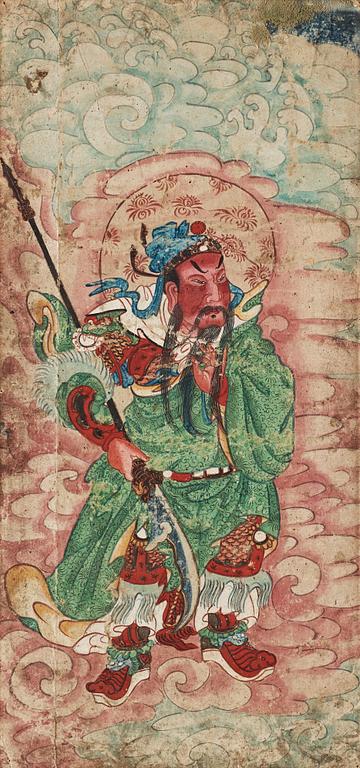 A group of 10 paintings of a Buddhist pantheon with Buddha, Arhats/Louhans and a guardian, Qing dynasty 18/19th Century.