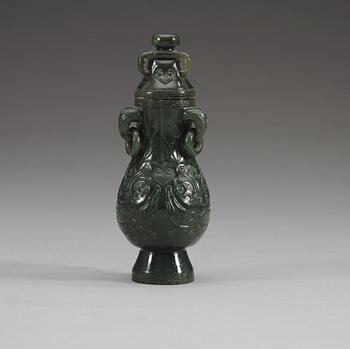 A jadeit vase with cover, Qing dynasty.
