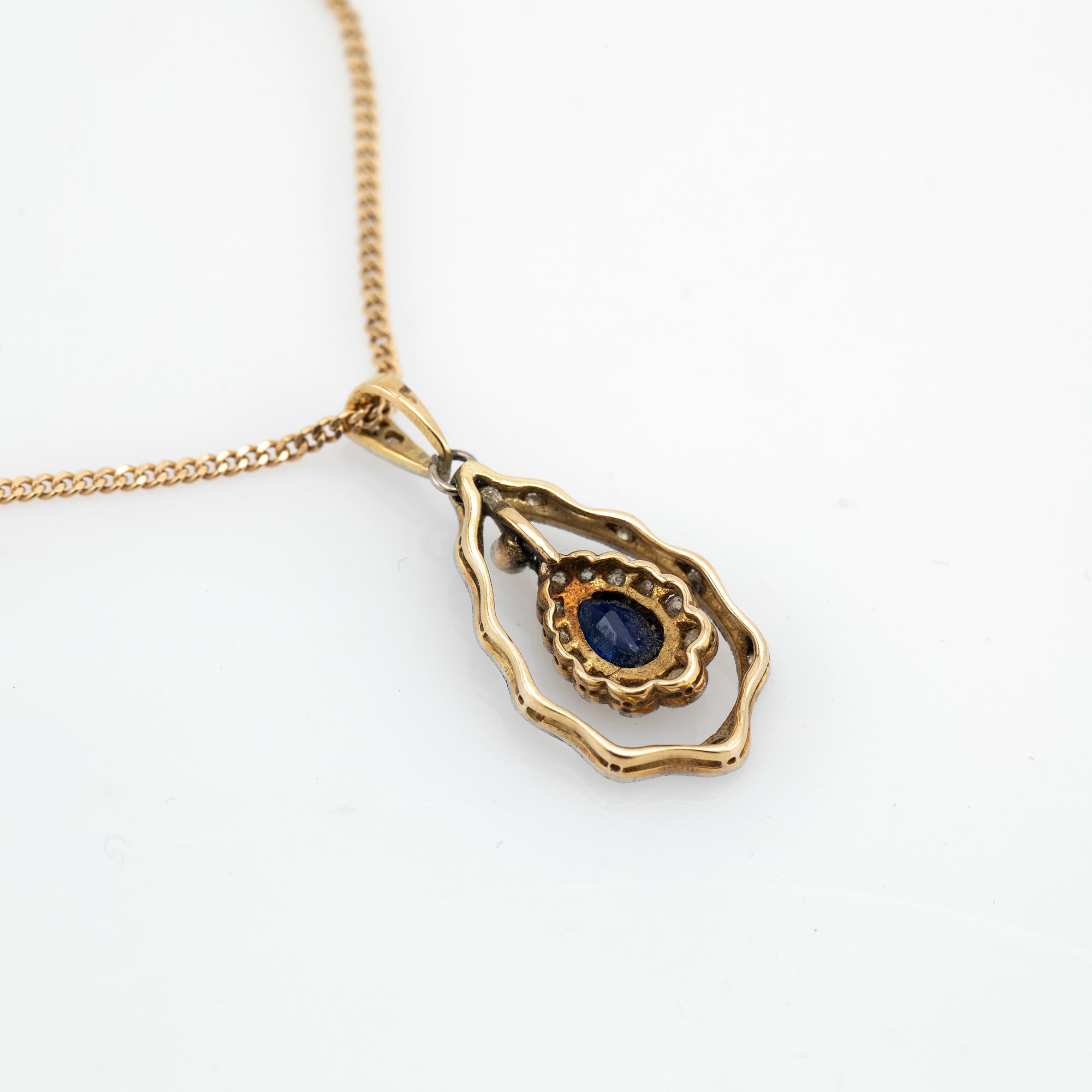 Necklace, 18K gold chain and pendant with brilliant-cut diamonds and synthetic sapphire.
