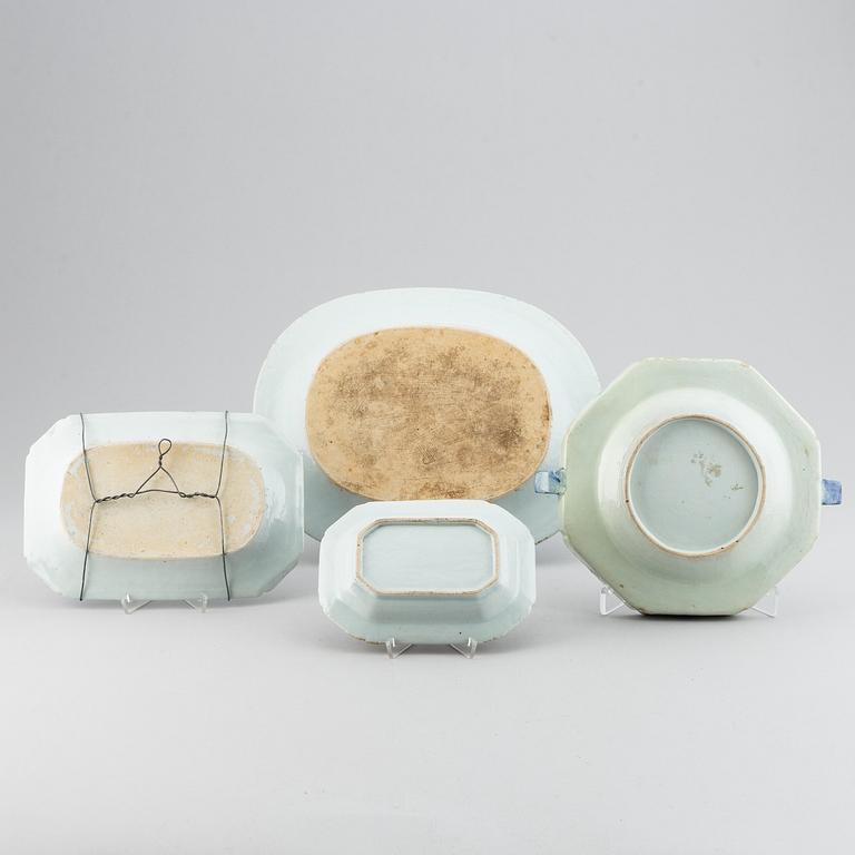 A set of four blue and white dishes, Qing dynasty, Qianlong (1736-95).