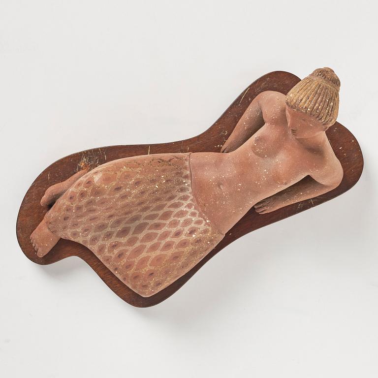 Stig Lindberg, a chamotte stoneware sculpture of a reclining woman, Gustavsberg studio, Sweden mid-20th century.