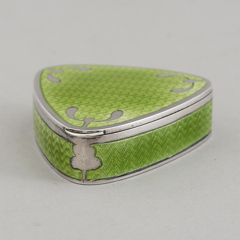 An Austrian Silver green guilloche enamel box, makers's mark Georg Adam Scheid, Vienna 1904.