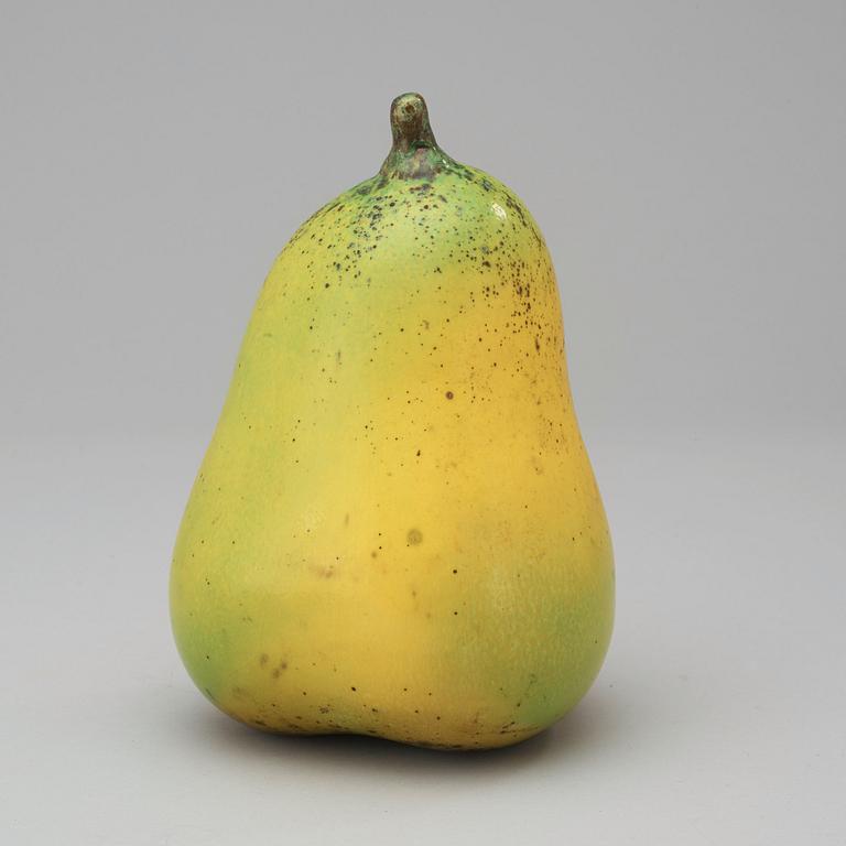 A Hans Hedberg faience sculpture of a pear, Biot, France.