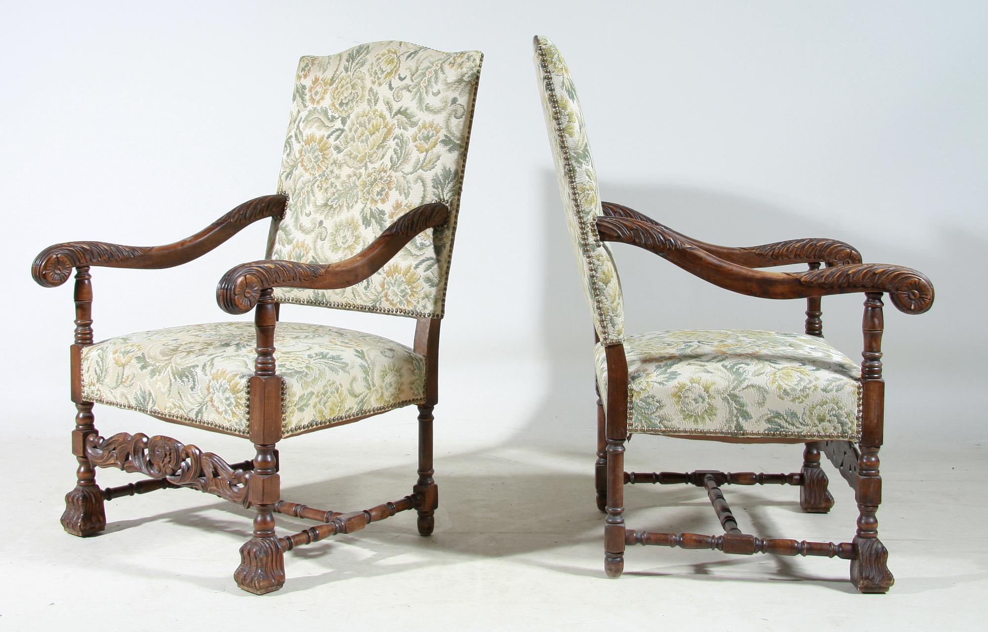 KARMSTOLAR, ett par, barockstil, 1930-tal.