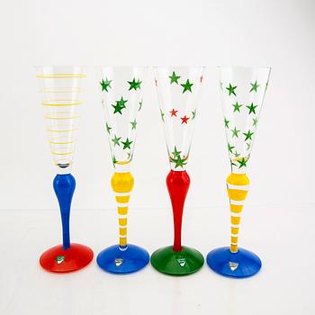 Anne Nilsson, a set of eight and six glass "Clown" Orrefors.