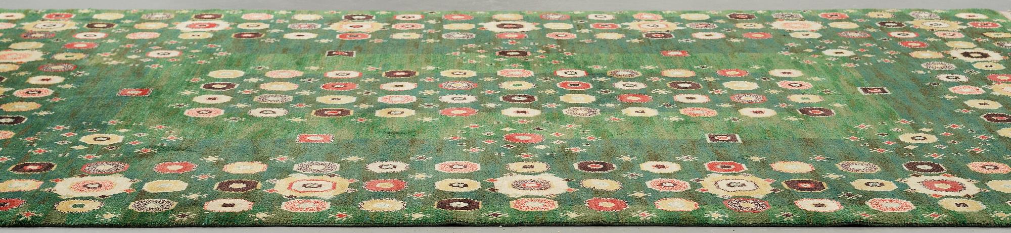 Barbro Nilsson, A CARPET, "Gröna rabatten", knotted pile, ca 329,5 x 229,5  cm, signed AB MMF BN.