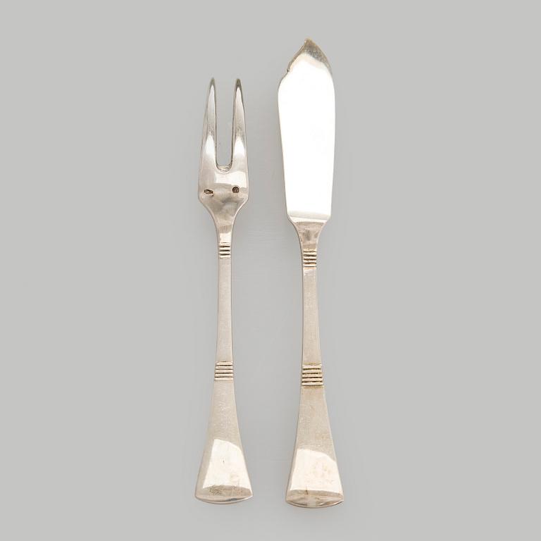 Serving platter, silver, Czechoslovakia, and twelve serving utensils, Alexander Sturm, Austria-Hungary, 1867-1941.