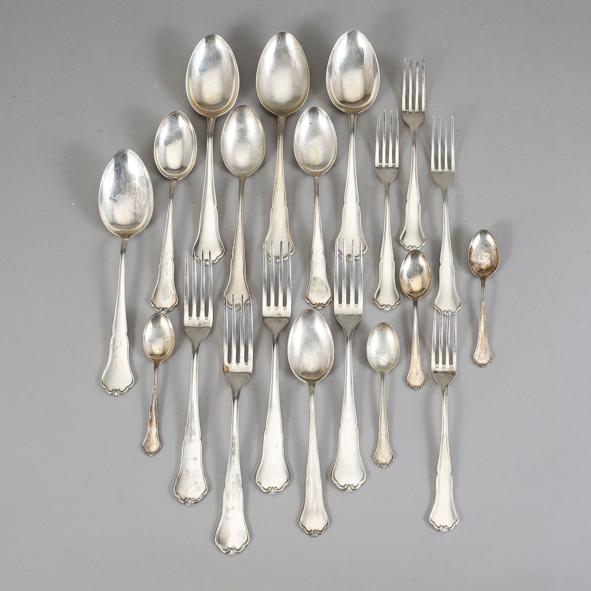 BESTICKSERVIS, 28 delar, silver, modell Viktoria, CG Hallberg, 1900-talets mitt. Total vikt ca 1680 g.