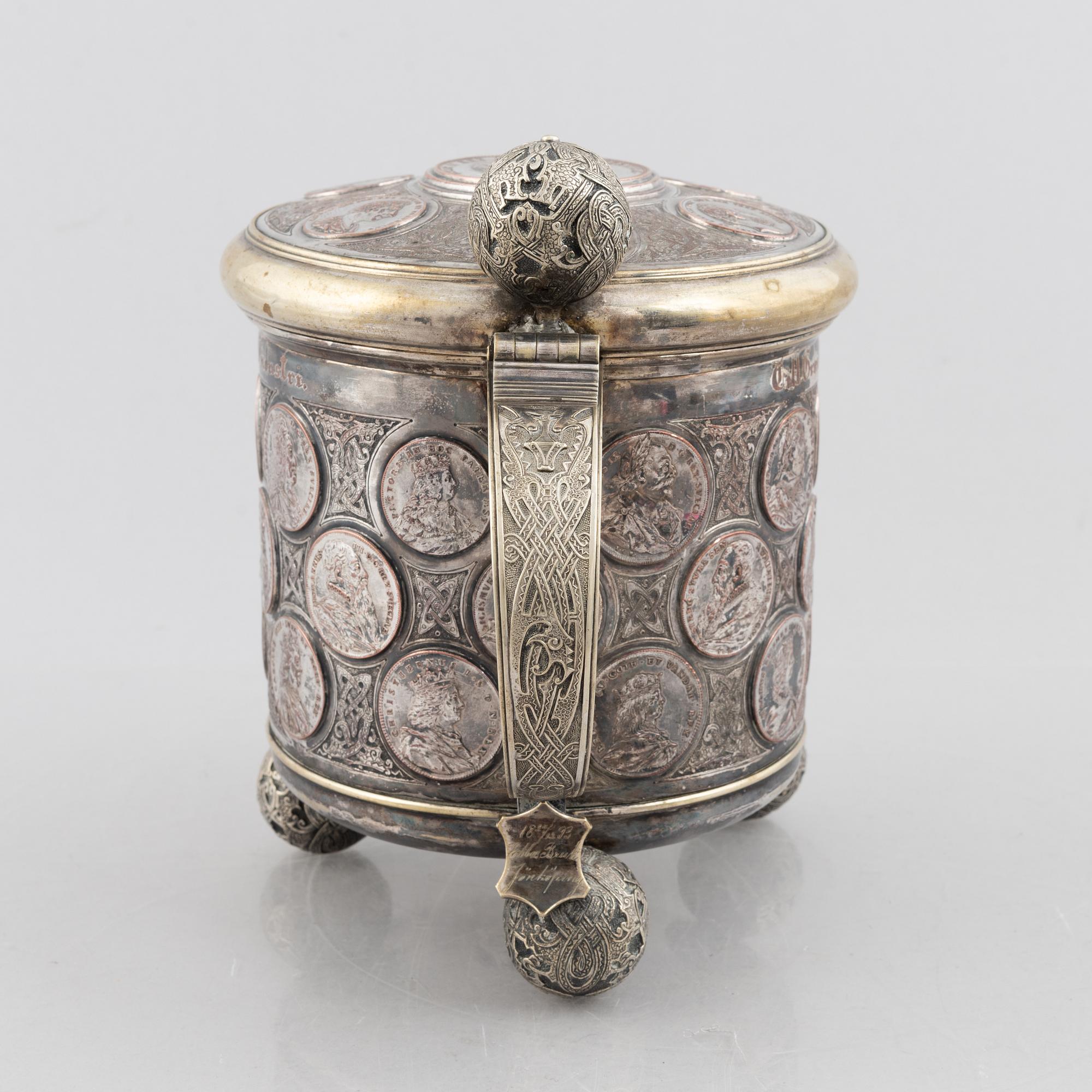 A Swedish late 19th century silver plated tankard, mark of GAB (Guldsmedsaktiebolaget), Stockholm.