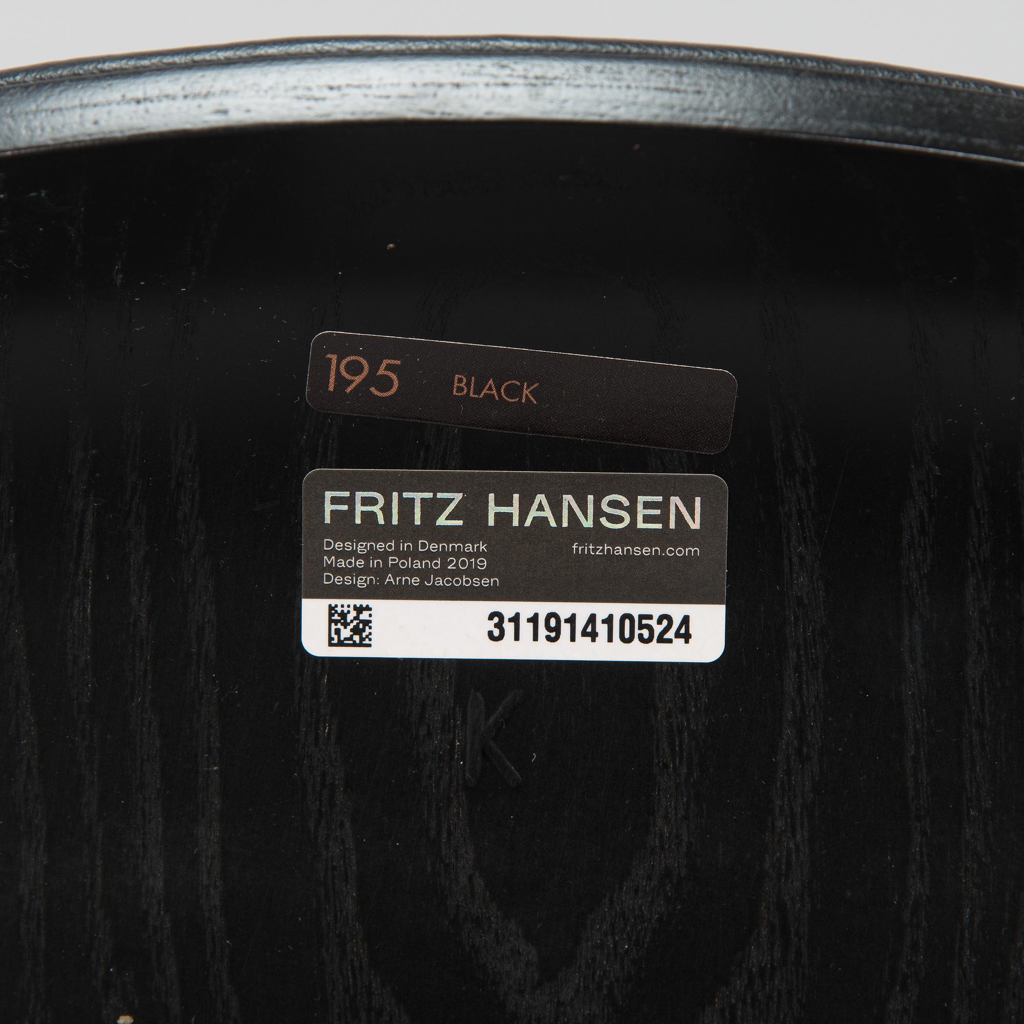 Arne Jacobsen, a set of five 'Sjuan' chairs for Fritz Hansen, Denmark.