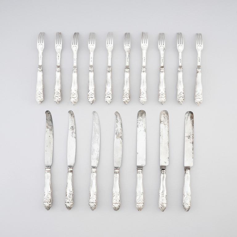 A set of Swedish Silver Rococo Cutlery, mark of Isak Trybom, Stockholm 1766.