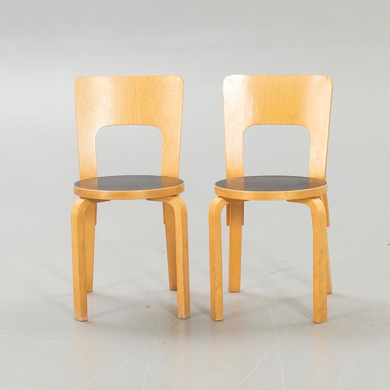 Alvar Aalto, Chairs "66", 2 pcs model 66 Artek later part of the 20th century.