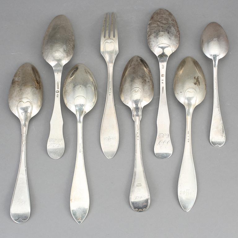 PARTI BESTICK, 8 st, silver. Bl.a. O. Hagrelius 1808. Tot vikt ca 435 g.
