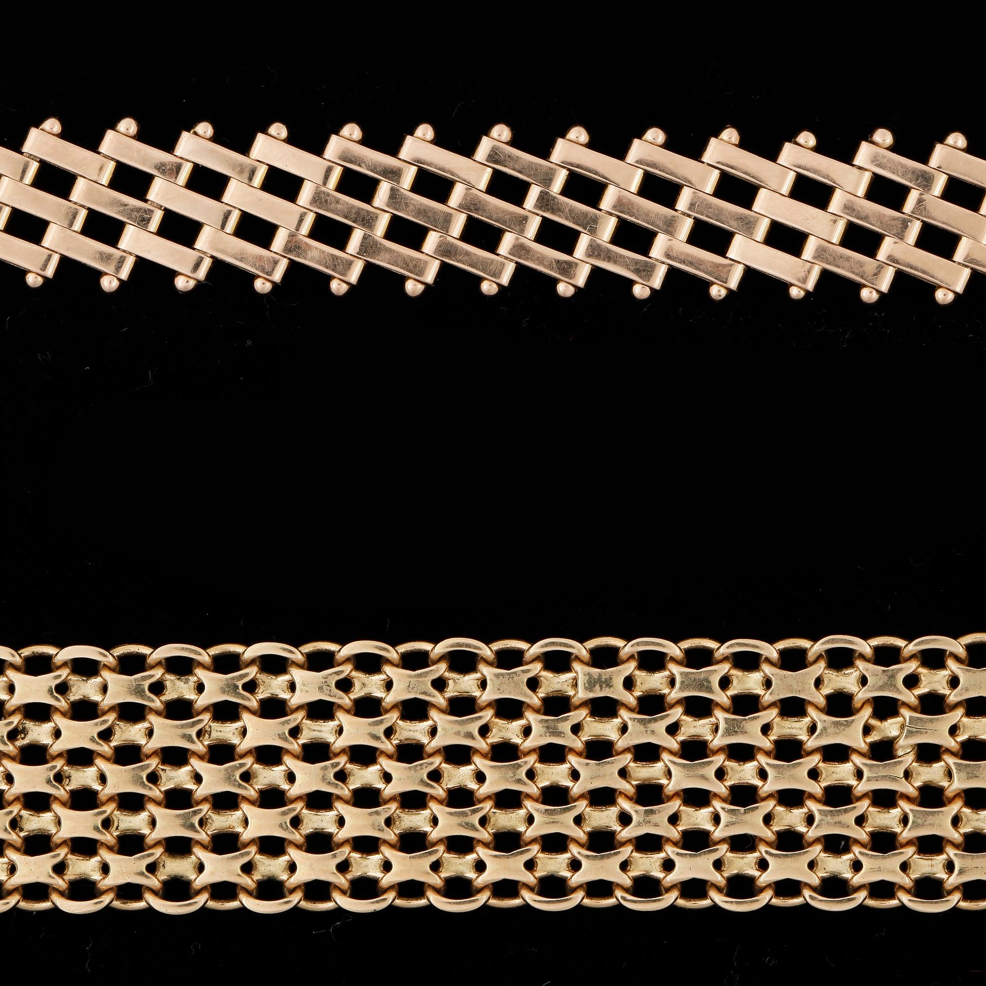 ARMBAND, 2 st, 18k guld. Total vikt ca 44 gram.