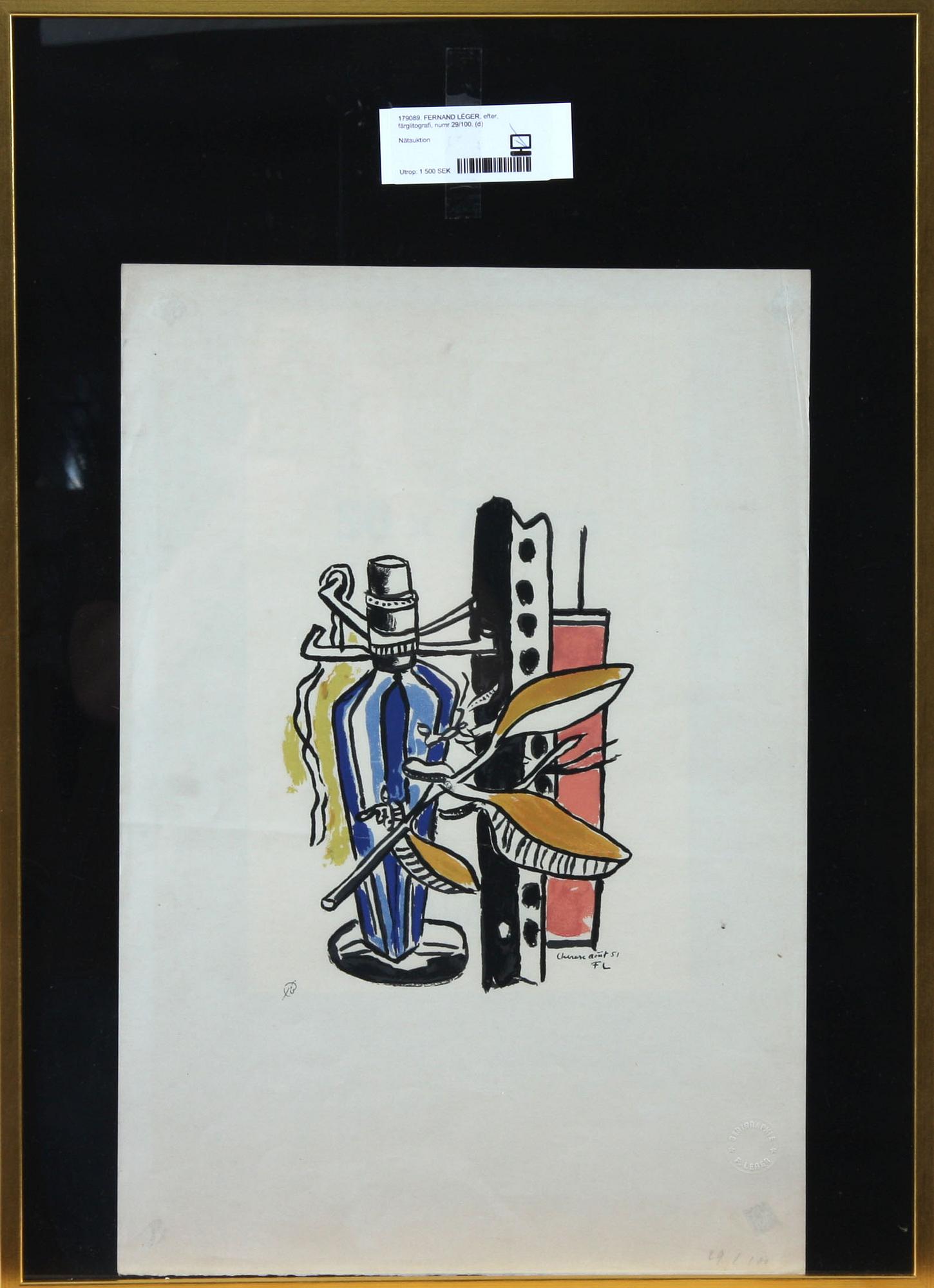 FERNAND LÉGER, efter, färglitografi, numr 29/100.