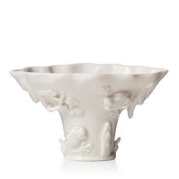 699. A blanc de chine rhinoserous libation cup, Qing dynasty, Kangxi (1662-1722).