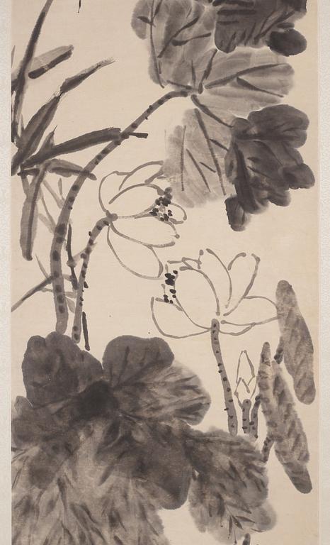 A painting by Pu Hua (1837-1911), watercolour and ink on paper, Lotus.