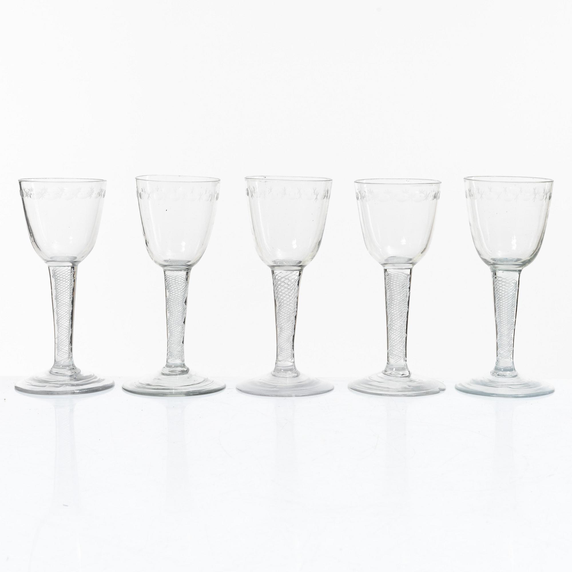Wine glasses, 5 pcs, circa 1900.