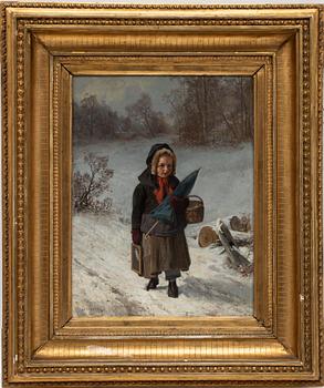 Julius Kronberg, Winter Landscape with Walking Girl.