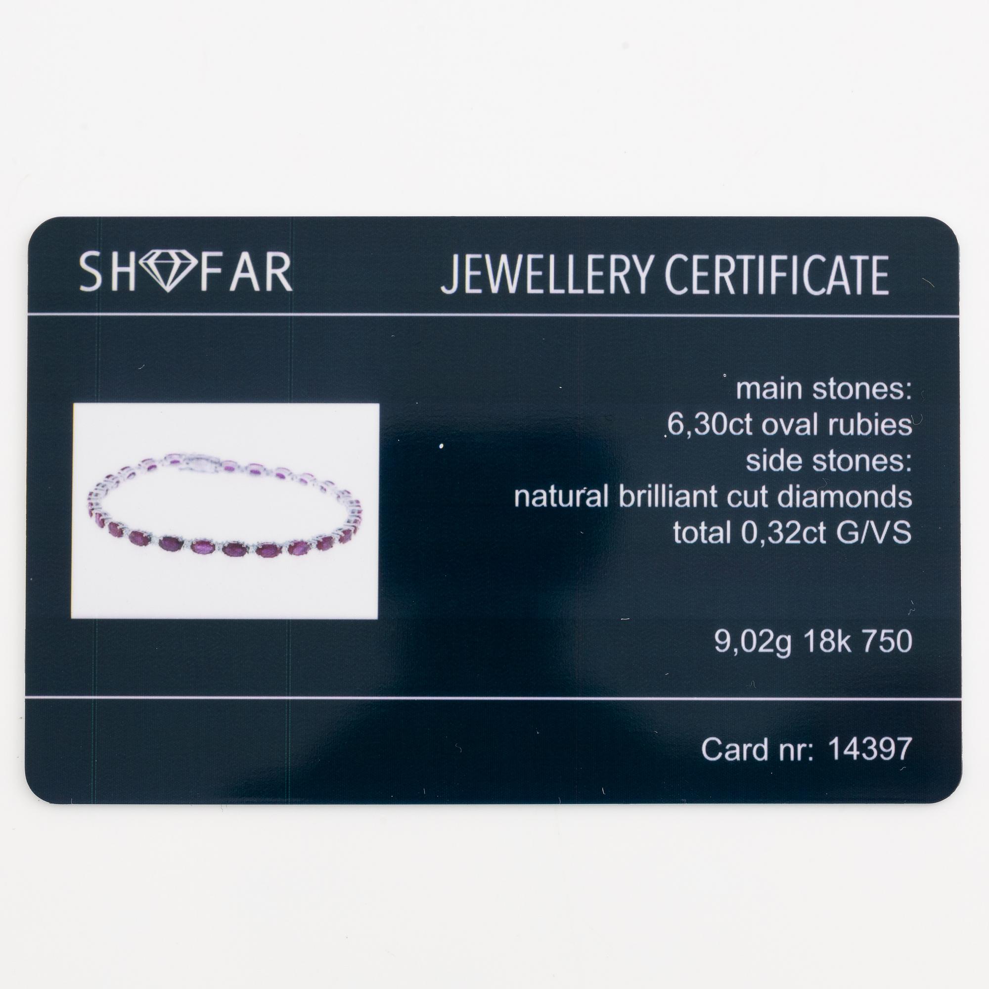 Bracelet 18K white gold with rubies and brilliant-cut diamonds.