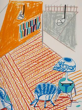 David Hockney, "Pembroke Studio with Blue Chairs and Lamp" from: "Moving Focus".