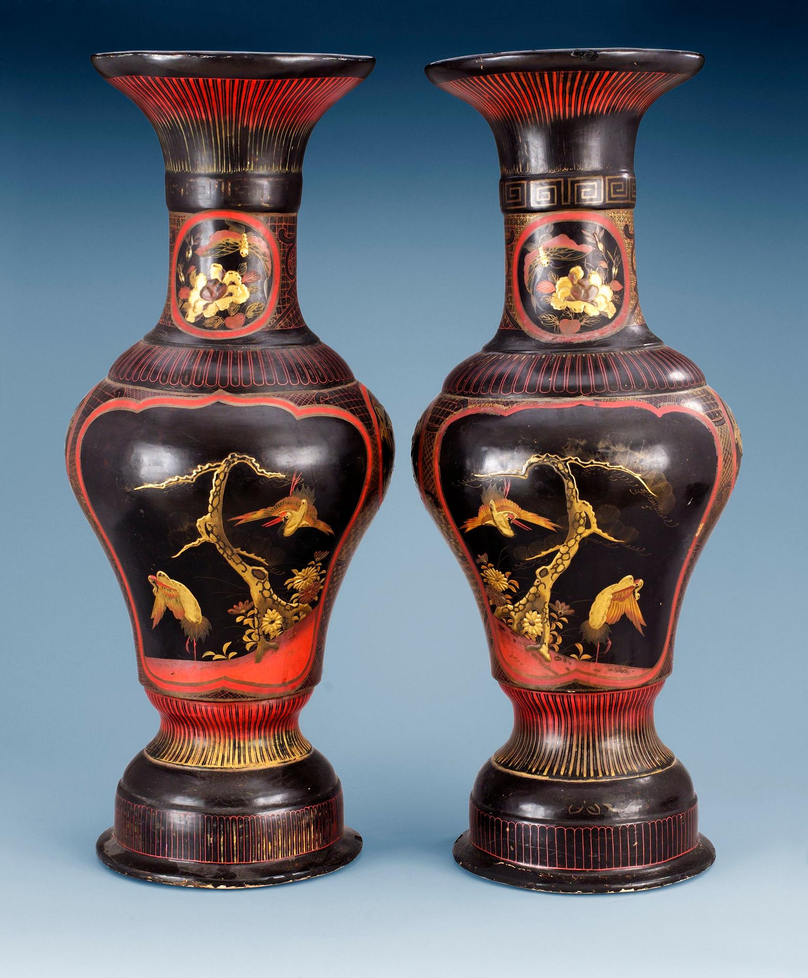 A pair of large lacquered Arita porcelain vases, Japan, Edo period, 19th Century. (2).