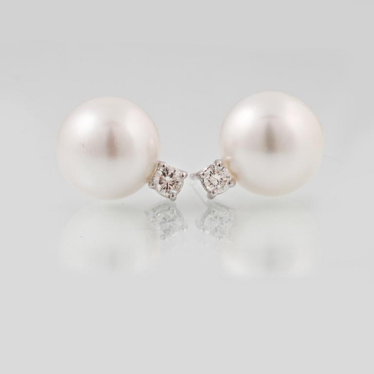 ÖRHÄNGEN, 18K vitguld med briljantslipade diamanter ca 0.39 ct samt odlade South Seapärlor. Vikt 10,1 gram.