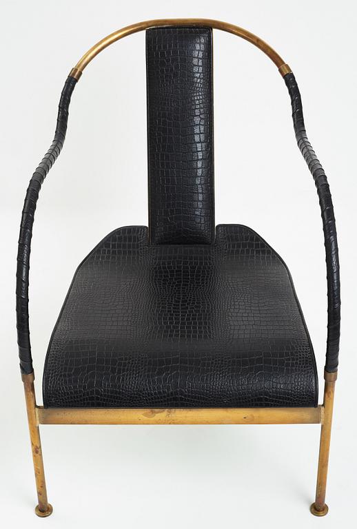 Mats Theselius, an "El Rey" brass and black leather armchair, Källemo, Sweden post 1999.