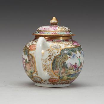 A famille rose 'European Subect' tea pot with cover, Qing dynasty, Qianlong (1736-95).