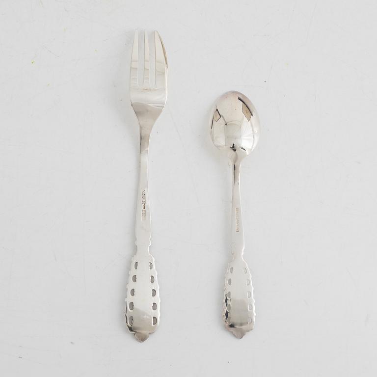 Twelve silver coffee spoons and twelve cake forks, GAB, Sweden, 1971-81.