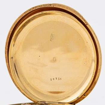 Pocket watch, hunter, 18K gold, 50 mm.